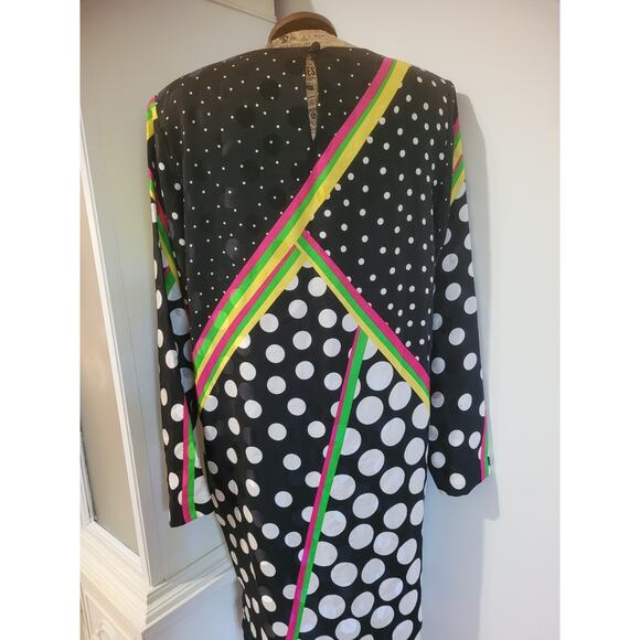 Pat Argenti Silk Dress Vintage Black White Polk A Dot Multicolor Stripes Small - Picture 3 of 9